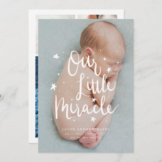 Faire-part Naissance de notre petit miracle (Devant / Derrière)