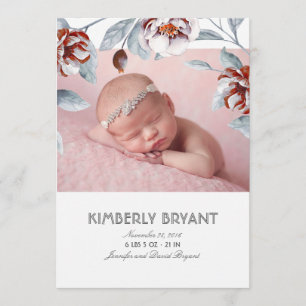 Faire-part Naissance douce de bébé d'aquarelle florale
