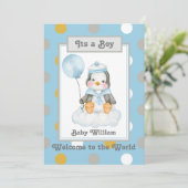 Faire-part Naissance du bébé pingouin (Debout devant)