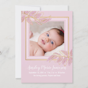 Faire-part Naissance d'une petite fille botanique rose or mod