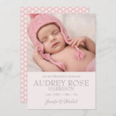 Faire-part Naissance d'une petite fille rose moderne (Devant / Derrière)