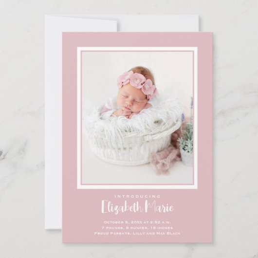Faire-part Naissance d'une photo de bébé rose (Devant)