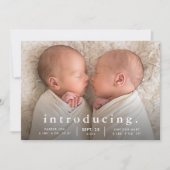 Faire-part Naissance d'une photo jumelle minimale simple (Devant)