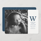 Faire-part Naissance initiale bleu marine simple (Devant / Derrière)