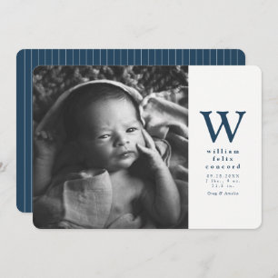 Faire-part Naissance initiale bleu marine simple