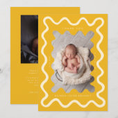 Faire-part Naissance jaune dessinée à la main (Devant / Derrière)