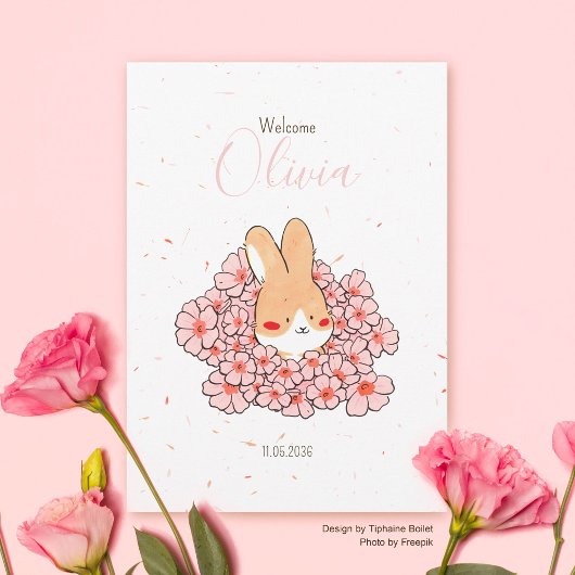 Faire-part naissance lapin fleur