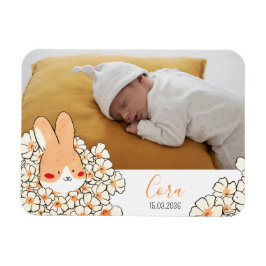 Faire-part naissance magnet Lapin et fleurs Magneet