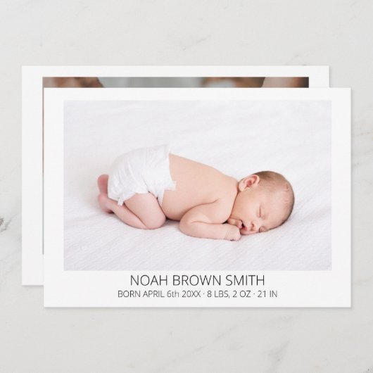 Faire-part Naissance minimale d'une photo de bébé (Devant / Derrière)