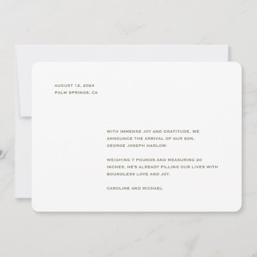 Faire-part Naissance minimaliste neutre entre les sexes (Devant)