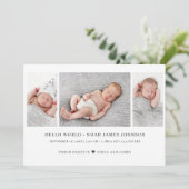 Faire-part Naissance Moderne 3 Photos (Debout devant)