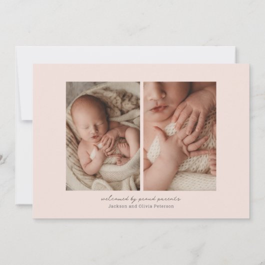 Faire-part Naissance moderne initiale rose pâle Bébé trois ph (Dos)