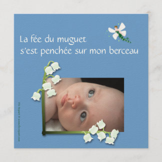 Faire-part naissance muguet et fée felt bleu gris