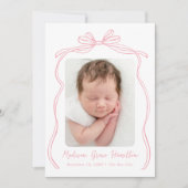 Faire-part Naissance photo vintage rose Bow 2 (Devant)