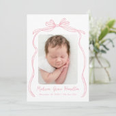 Faire-part Naissance photo vintage rose Bow 2 (Debout devant)