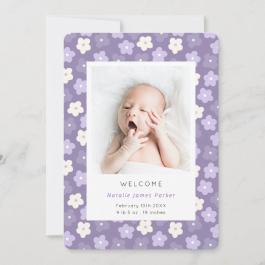 Faire-part Naissance simple d'aquarelle florale violette (Devant)
