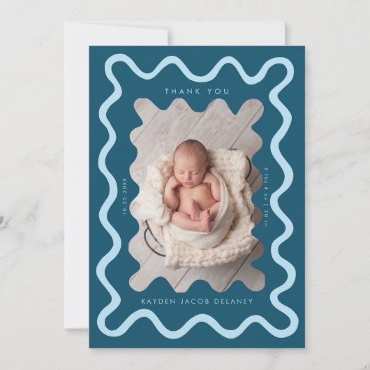 Faire-part Naissance Teal Ligne Dessinée à la Main (Devant)