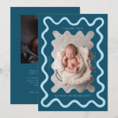 Faire-part Naissance Teal Ligne Dessinée à la Main (Devant / Derrière)