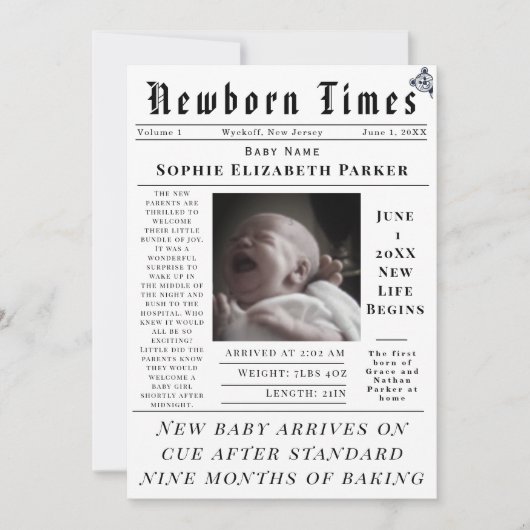 Faire-part Naissance Times Naissance (Devant)