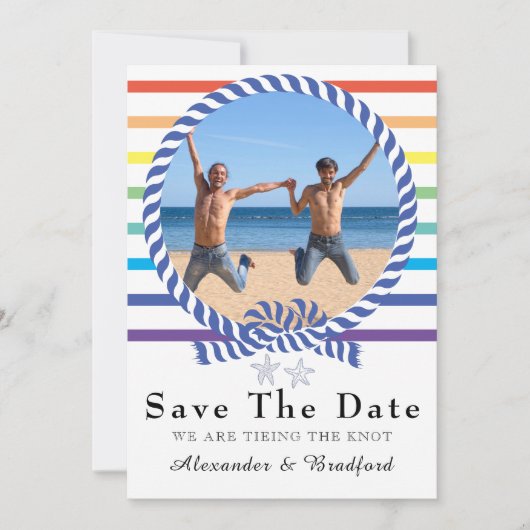 Faire-part Nautical Rainbow Stripe Gay Wedding Enregistrer la (Devant)