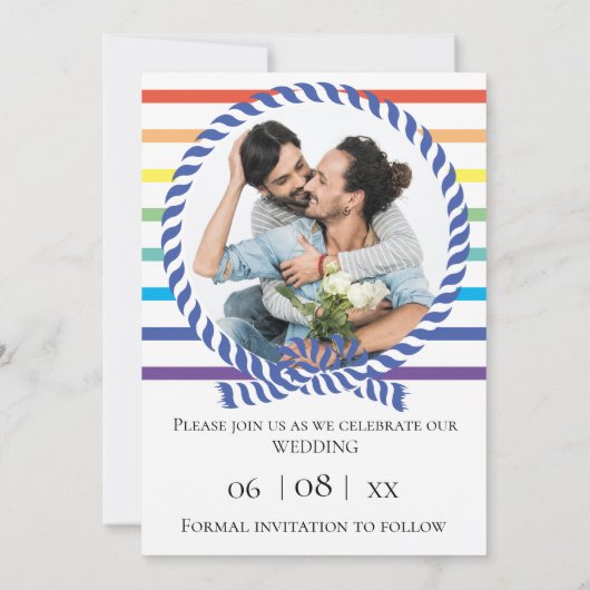 Faire-part Nautical Rainbow Stripe Gay Wedding Enregistrer la (Dos)