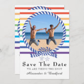 Faire-part Nautical Rainbow Stripe Gay Wedding Enregistrer la (Devant / Derrière)