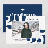 Faire-part Navy Blue 2025 Audacieux Typographie Photo Graduat (Devant / Derrière)