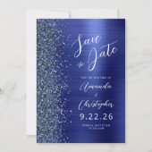Faire-part Navy Blue Brushed Metal Script Save the Date (Devant)