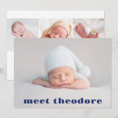 Faire-part Navy Blue Meet Baby Boy Photo Collage Announ de na (Devant / Derrière)