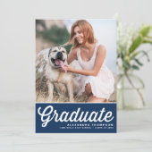 Faire-part Navy Blue Retro Bold Typographie Photo Graduation (Debout devant)
