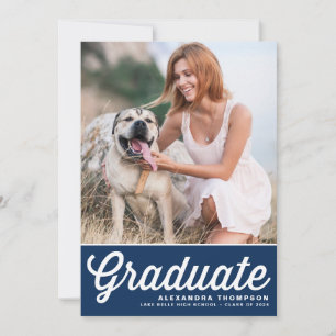 Faire-part Navy Blue Retro Bold Typographie Photo Graduation
