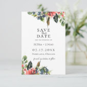 Faire-part Navy Bohème Corail Floral Enregistrer La Date (Debout devant)