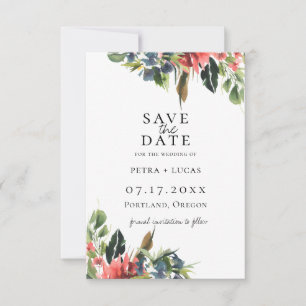 Faire-part Navy Bohème Corail Floral Enregistrer La Date