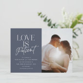 Faire-part Navy Script Love Mariage Photo Changement de Date (Debout devant)