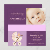 Faire-part Née récemment fille bébé (Devant / Derrière)