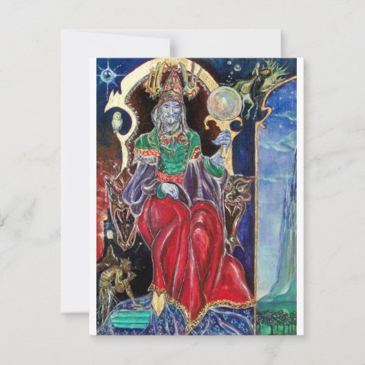 Faire-part NEUROMANCER Magicien Roi, Rouge Bleu Or (Devant)