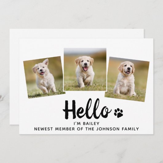 Faire-part New Pet Photo Collage Hello Puppy Chien (Devant / Derrière)