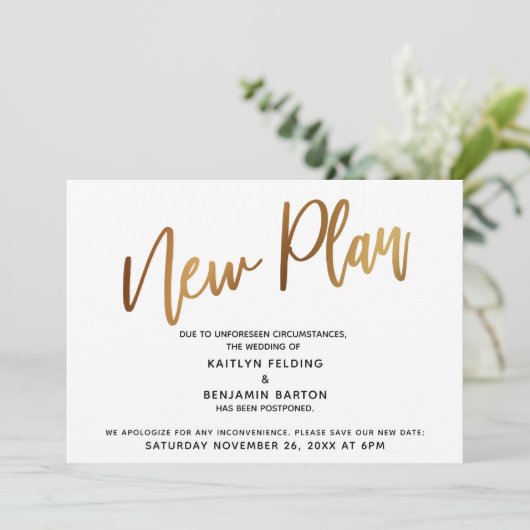 Faire-part "New Plan" de l'or Mariage reporté (Debout devant)