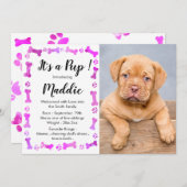 Faire-part New Puppy - Rose Girl New Pet - Chien Birthday Pup (Devant / Derrière)