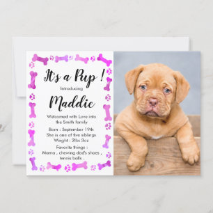 Faire-part New Puppy - Rose Girl New Pet - Chien Birthday Pup