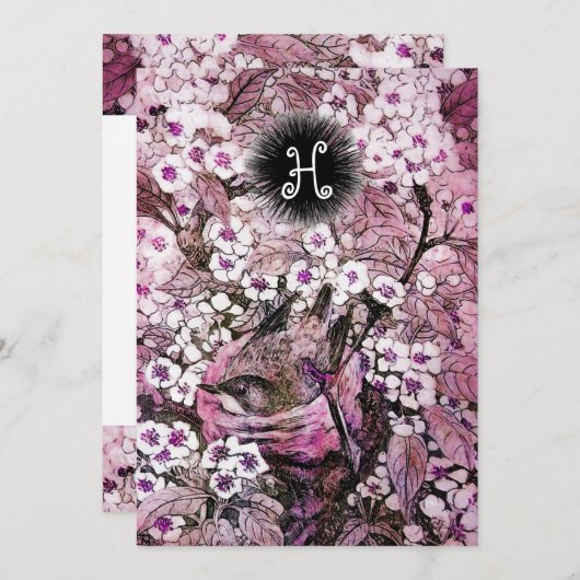 FAIRE-PART NID D'OISEAU, ARBRE BLANC PINK FLEURS DE PRINTEMPS (Devant / Derrière)