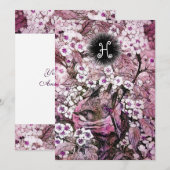 FAIRE-PART NID D'OISEAU, ARBRE FLEURS BLANCHES ET ROSES AU PR (Devant / Derrière)