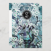 FAIRE-PART NID D'OISEAU, FLEURS DE PRINTEMPS BLEU BLANC MONOG (Devant / Derrière)