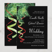 Faire-part Noël de mariage avec des branches et des rubans (Devant / Derrière)