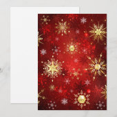 Faire-part Noël Golden Snowflakes sur Arrière - plan rouge (Devant / Derrière)