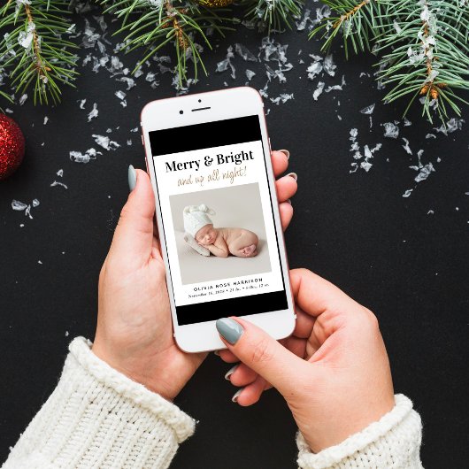 Faire-part Noël Joyeux Bright Photo Fête Naissance