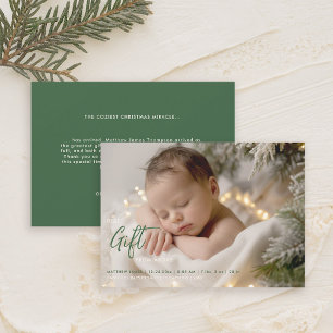 Faire-part Noël Meilleur cadeau Green Calligraphy Baby Photo