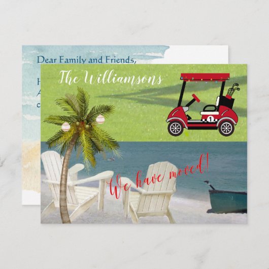 Faire-part Noël Nous avons déménagé Ocean Beach Budget (Devant / Derrière)