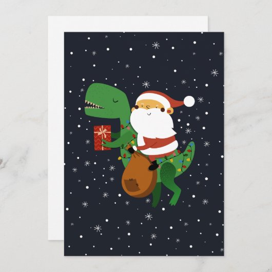 Faire-part Noël Père Noël T-rex Dinosaur Sleigh (Devant / Derrière)
