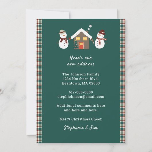 Faire-part Noël Plaid Snowmen Vacances Nouvelle Maison Déména (Dos)